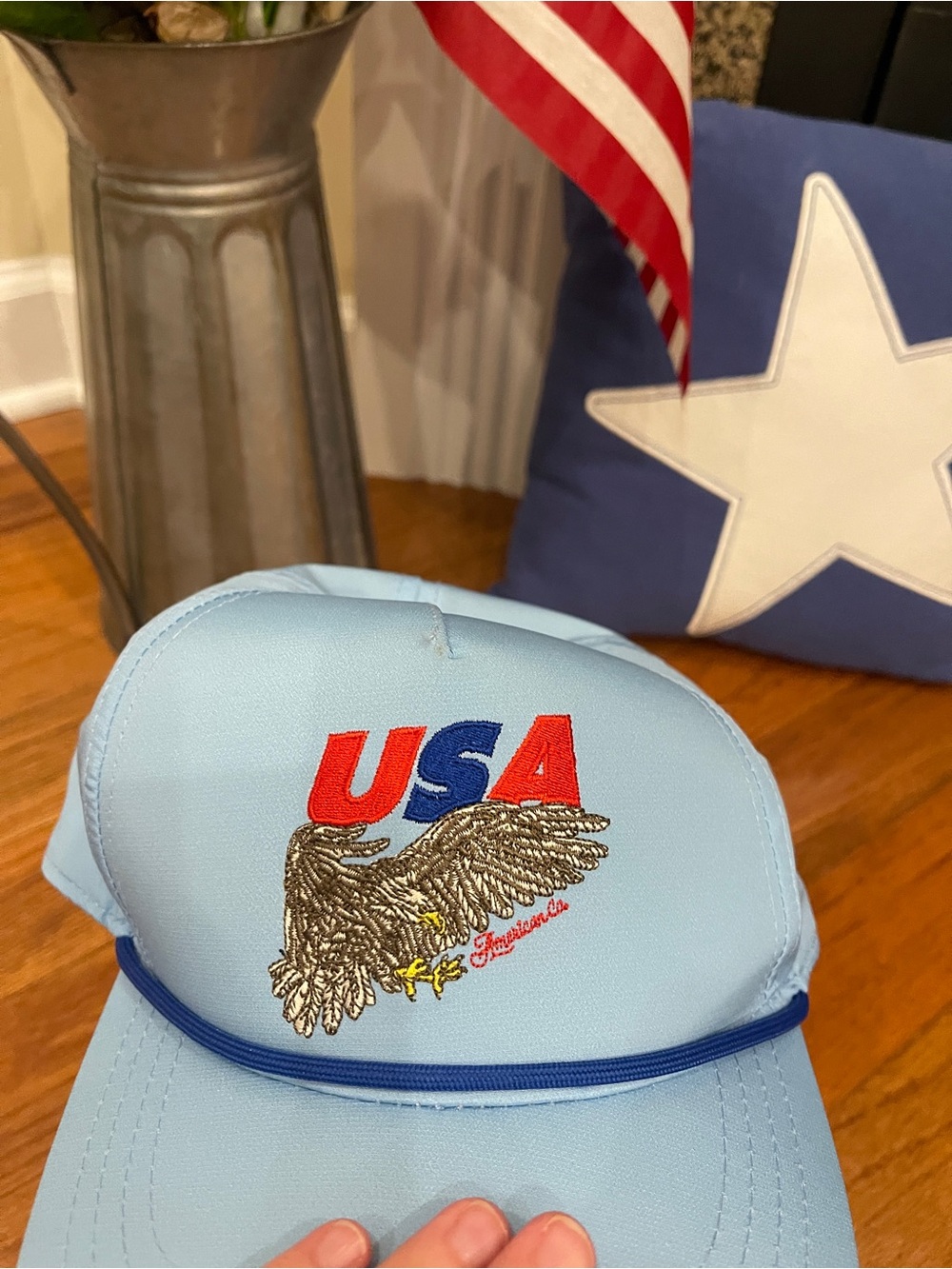 The State Company USA Light Blue Eagle Flag Patriotic American Baseball Hat Cap - Picture 8 of 8